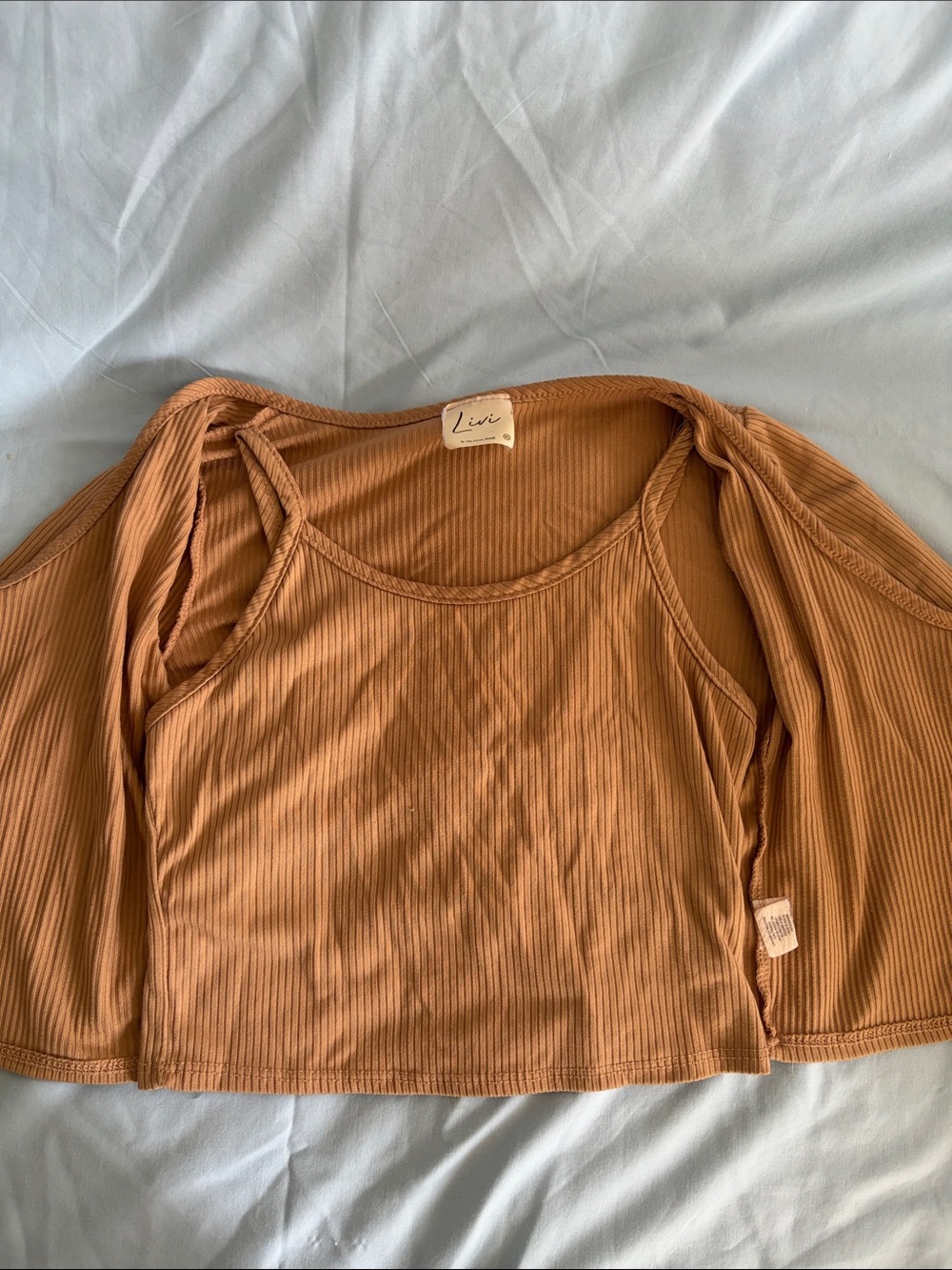 Olivia Rae Ribbed Tie-Front Crop Top in Rust Orange - Picture 3 of 3